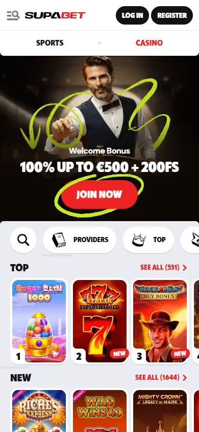 Supabet Casino mobile-optimised home experience on a smartphone